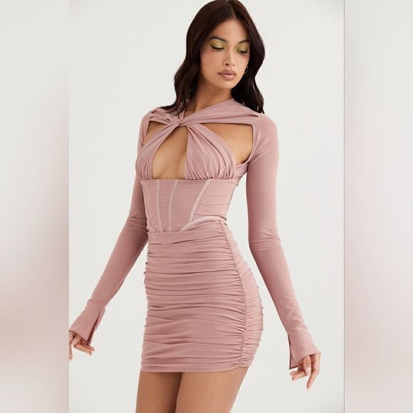NWT HOUSE OF CB ADANNAA CRYSTAL BLUSH CORSET MINI DRESS - Picture 10 of 15